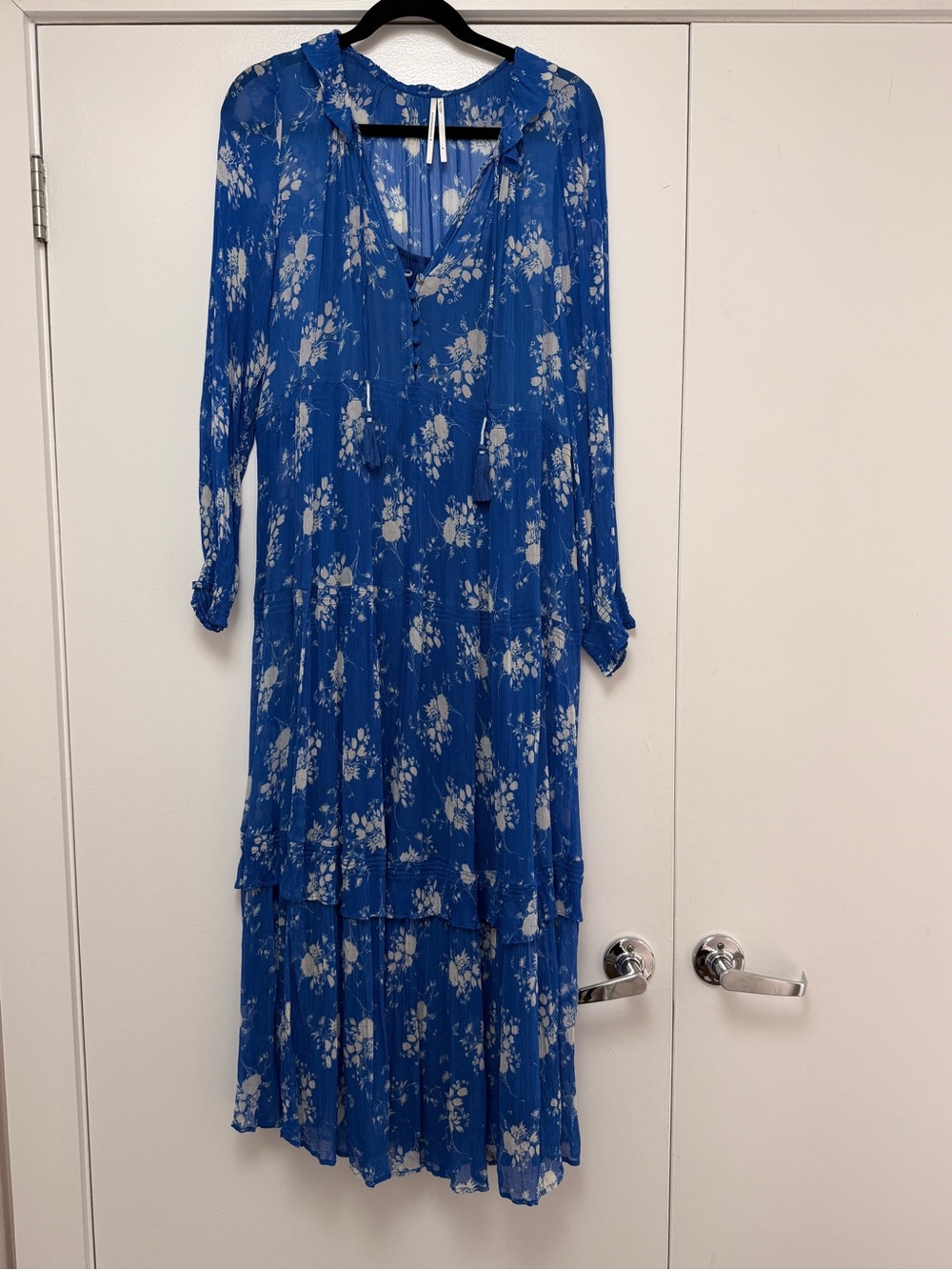 Anthropologie Cobalt Blue Floral Tiered Maxi Dress